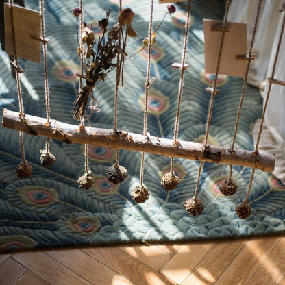 Birch Wood Photo Wall Hanger RusticReach with natural twine ropes and pinecone ornaments on Tampa Home & Garden Store