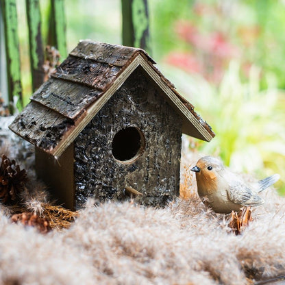 Birch Wood Decorative Bird House with bark texture, round entrance, rustic roof by RusticReach on Tampa Home & Garden Store