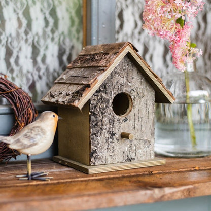 Birch wood decorative bird house with bark texture, rustic perch, by RusticReach on Tampa Home & Garden Store