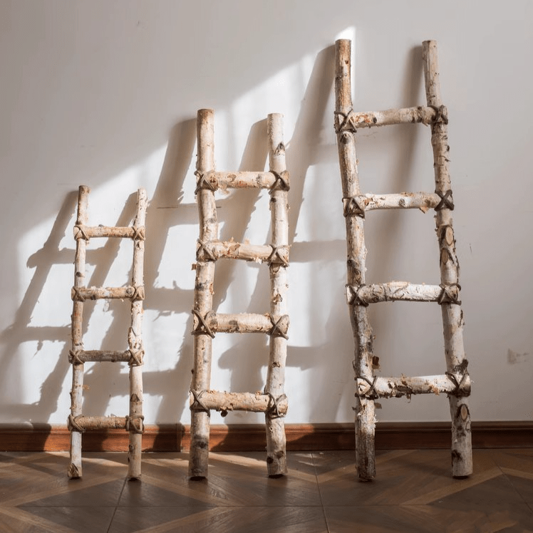 White Birch Wood Decorative Ladder by RusticReach, set of three rustic birch log ladders on Tampa Home & Garden Store