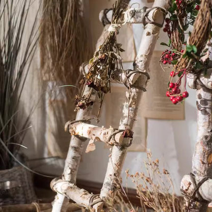 White birch wood decorative ladder by RusticReach with natural bark and berry greenery accents on Tampa Home & Garden Store