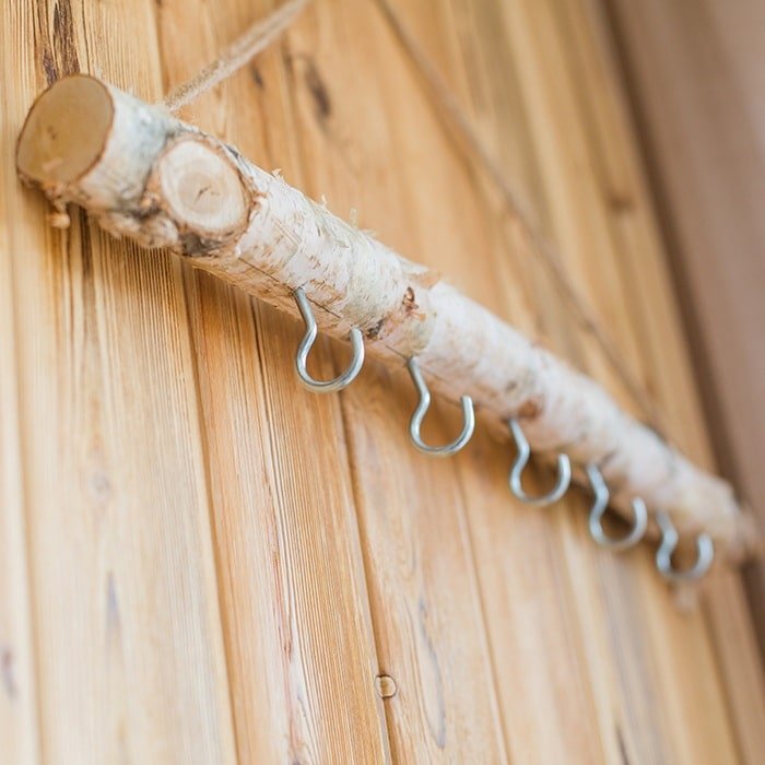 Birch Wood Craft Wall Hanger by RusticReach with metal S-hooks on natural birch branch on Tampa Home & Garden Store