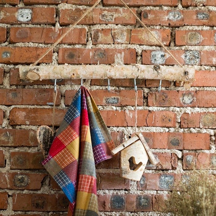 Birch Wood Craft Wall Hanger by RusticReach with plaid blanket and wooden birdhouse on Tampa Home & Garden Store