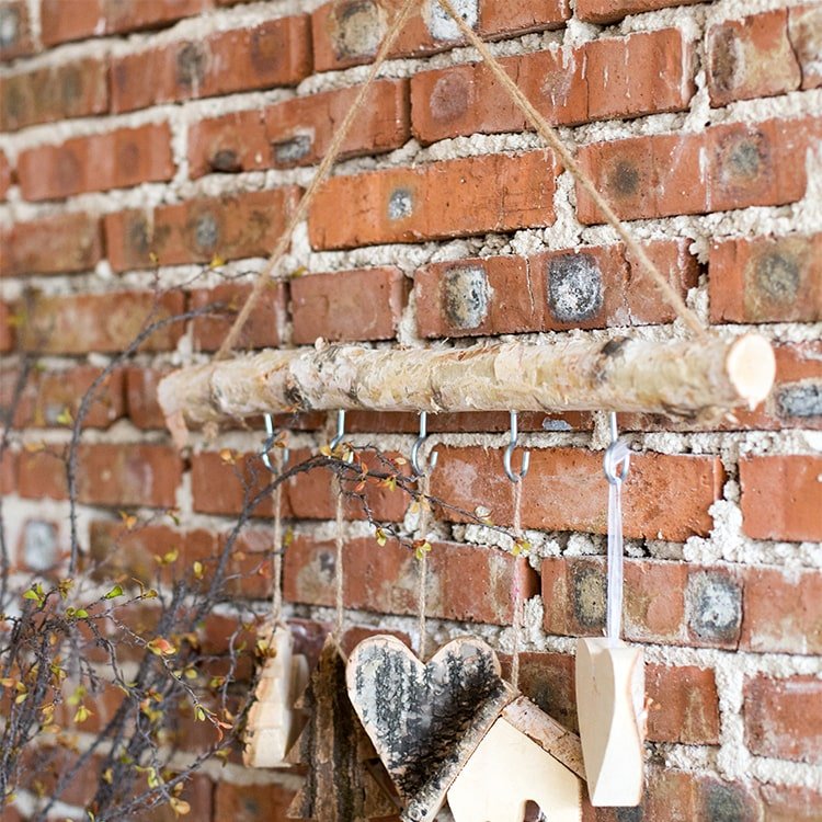 Birch Wood Craft Wall Hanger by RusticReach with natural branch and metal hooks on Tampa Home & Garden Store