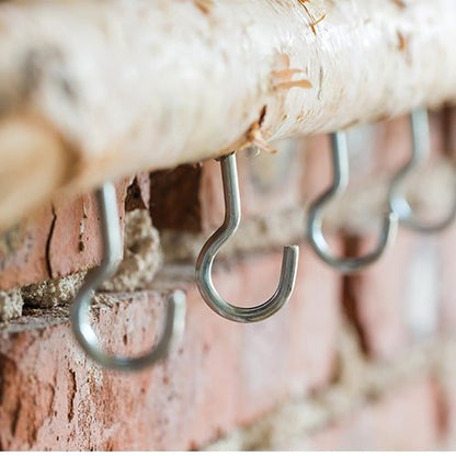 Birch Wood Craft Wall Hanger by RusticReach with metal S-hooks on rustic brick wall on Tampa Home & Garden Store