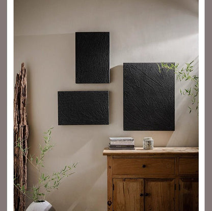 Black Textured Wall Art set of three canvases by RusticReach on beige wall on Tampa Home & Garden Store