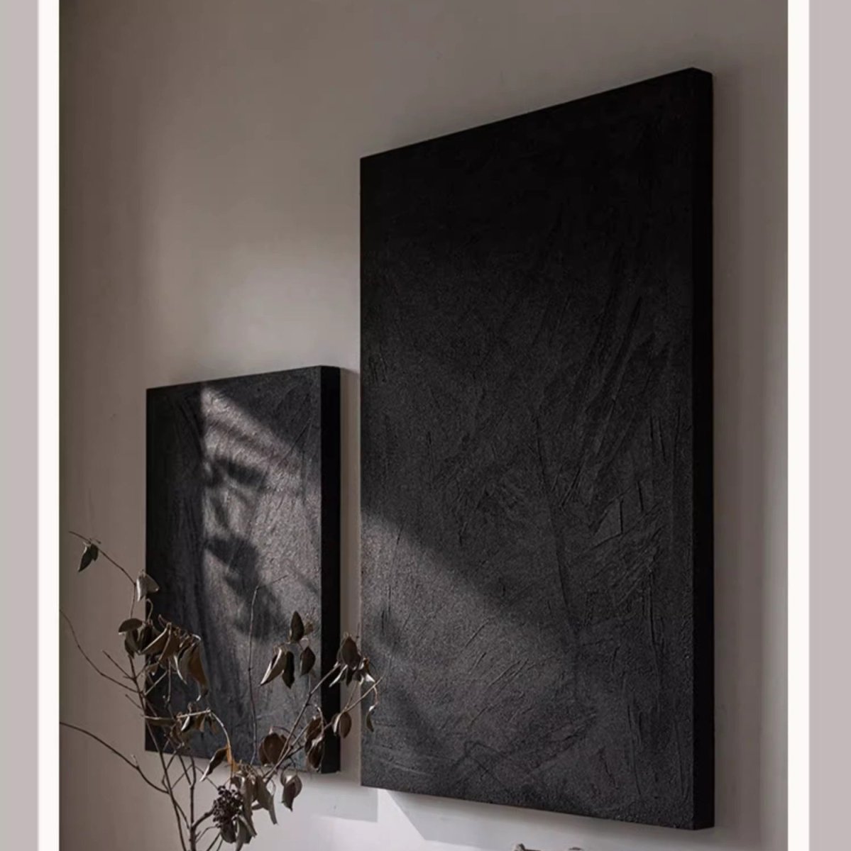 Black textured wall art set of two canvases by RusticReach, visual artwork on Tampa Home & Garden Store