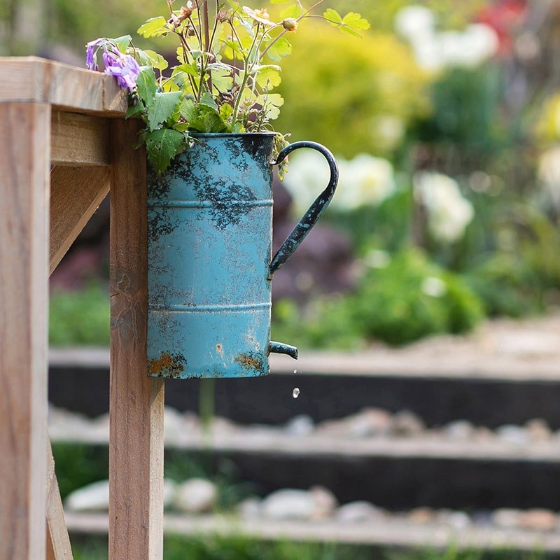Rustic blue iron flower pot with handle hanging planter by RusticReach on Tampa Home & Garden Store