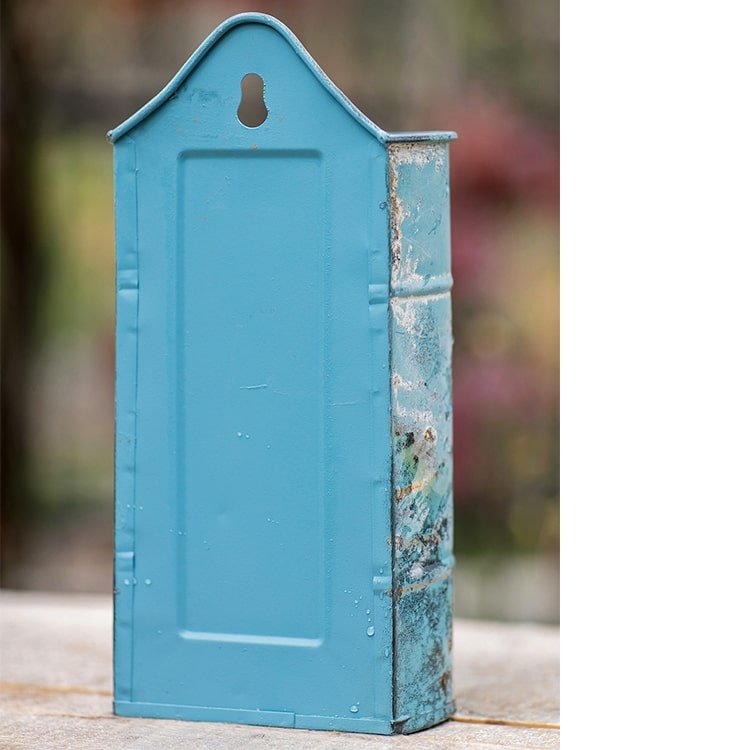 Rustic Blue Iron Flower Pot with Handle by RusticReach, weathered metal planter on Tampa Home & Garden Store