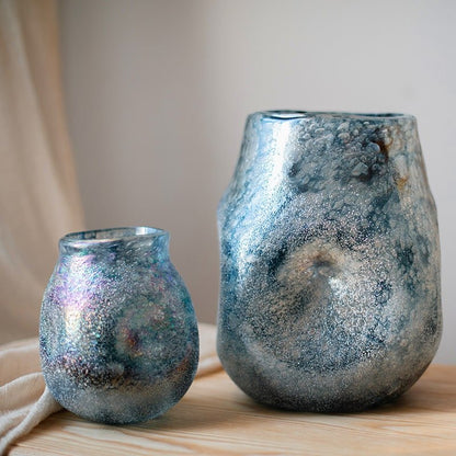 Blue bubble hand blown glass vases, two sizes, RusticReach glaze on Tampa Home & Garden on Tampa Home & Garden Store