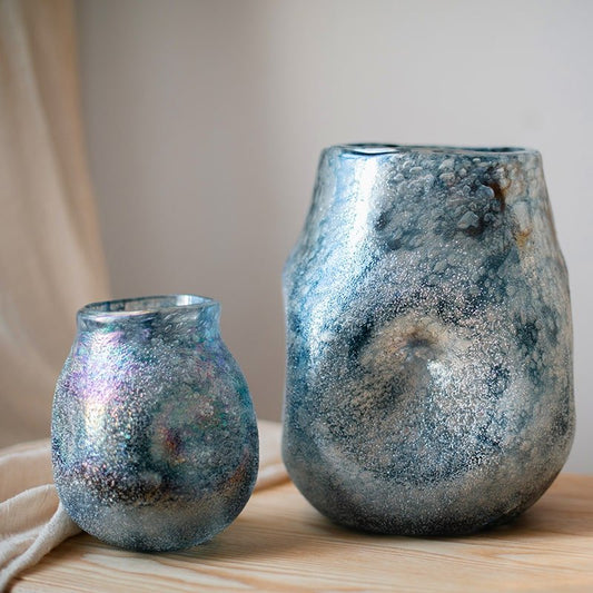 Blue bubble hand blown glass vases, two sizes, RusticReach glaze on Tampa Home & Garden on Tampa Home & Garden Store