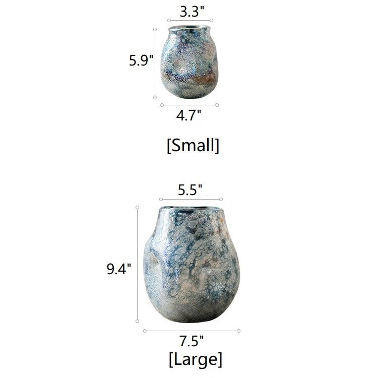 Blue bubble hand-blown glass vase set by RusticReach; small and large vases with blue glaze on Tampa Home & Garden Store
