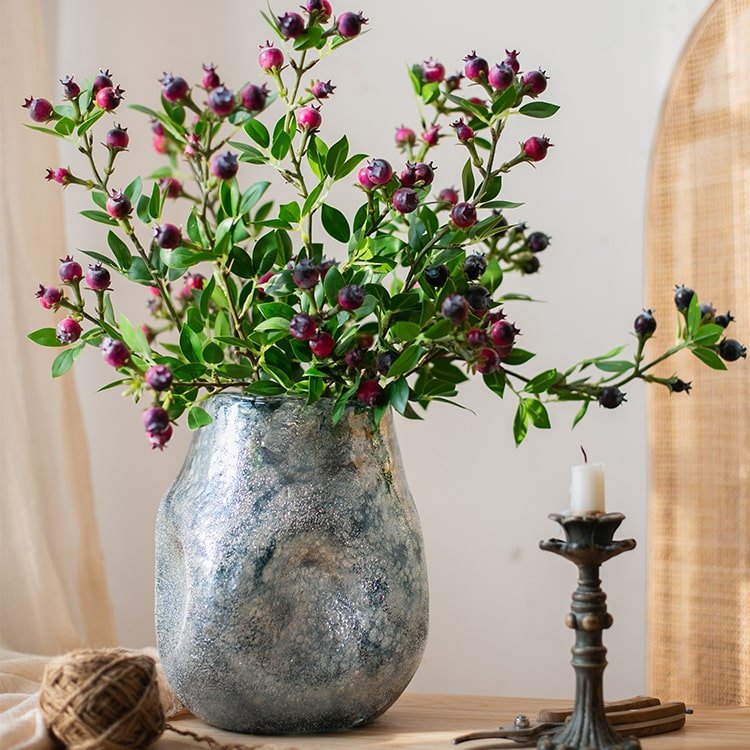 Blue Bubble Hand Blown Glass Vase by RusticReach with curved silhouette on Tampa Home & Garden Store