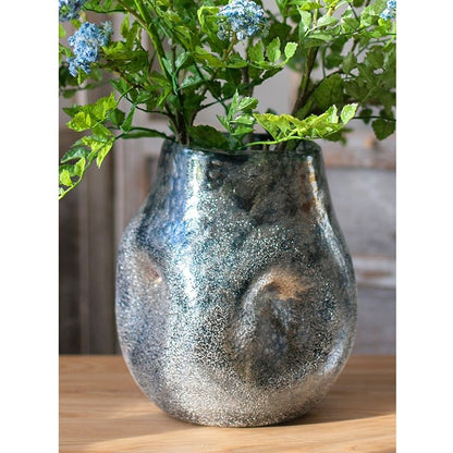 Blue Bubble Hand Blown Glass Vase RusticReach with speckled metallic glaze on Tampa Home & Garden Store
