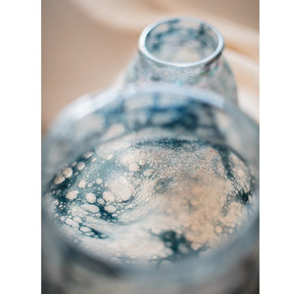Blue Bubble Hand Blown Glass Vase RusticReach with blue swirls and bubble texture close-up on Tampa Home & Garden Store
