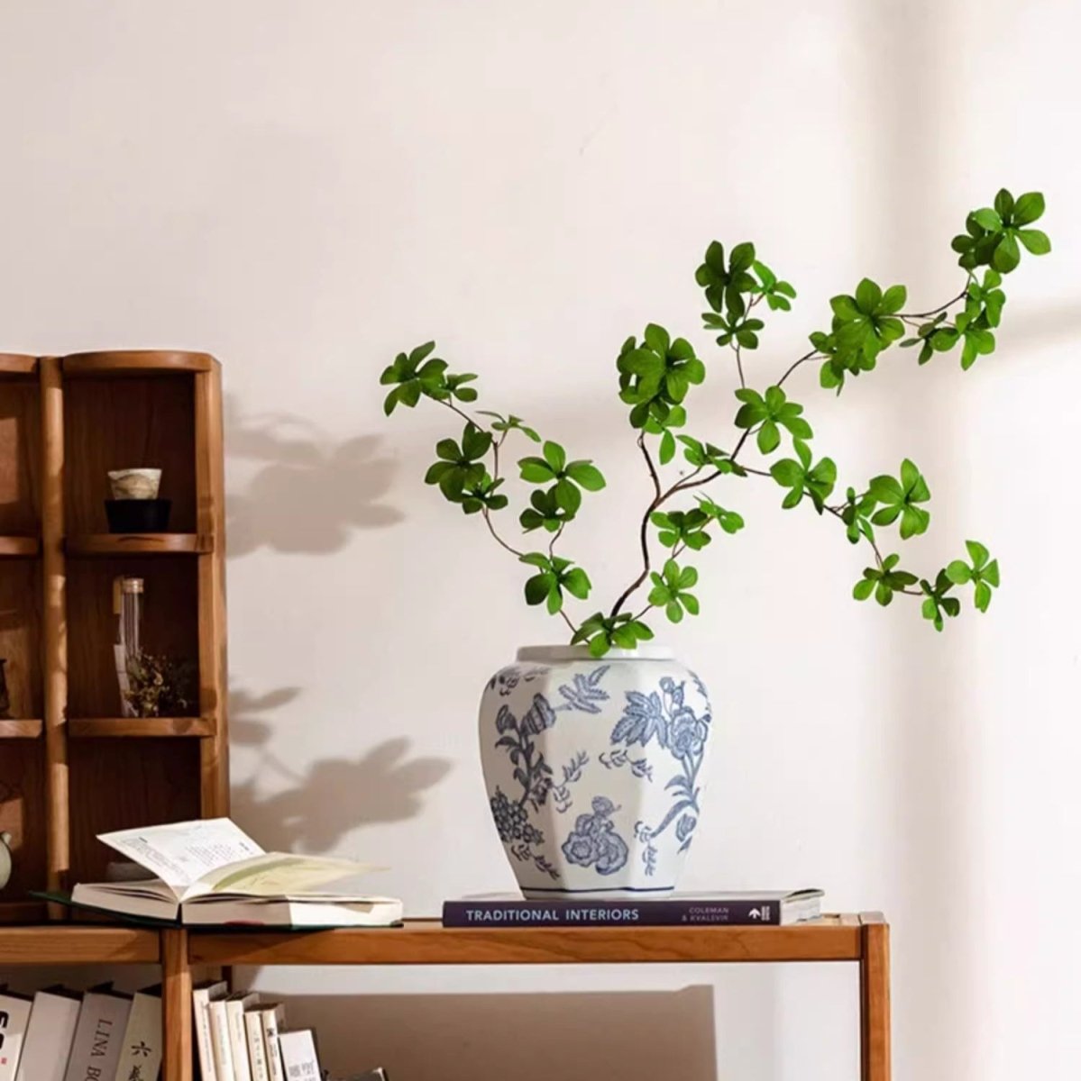 Blue and White porcelain floral vase by RusticReach with blue botanical design on Tampa Home & Garden Store