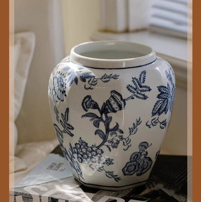 Blue and white porcelain floral vase by RusticReach, ceramic decor piece on Tampa Home & Garden Store