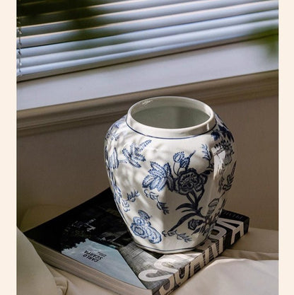 Blue and White Porcelain Floral Vase by RusticReach, ceramic vase with blue floral pattern on Tampa Home & Garden Store