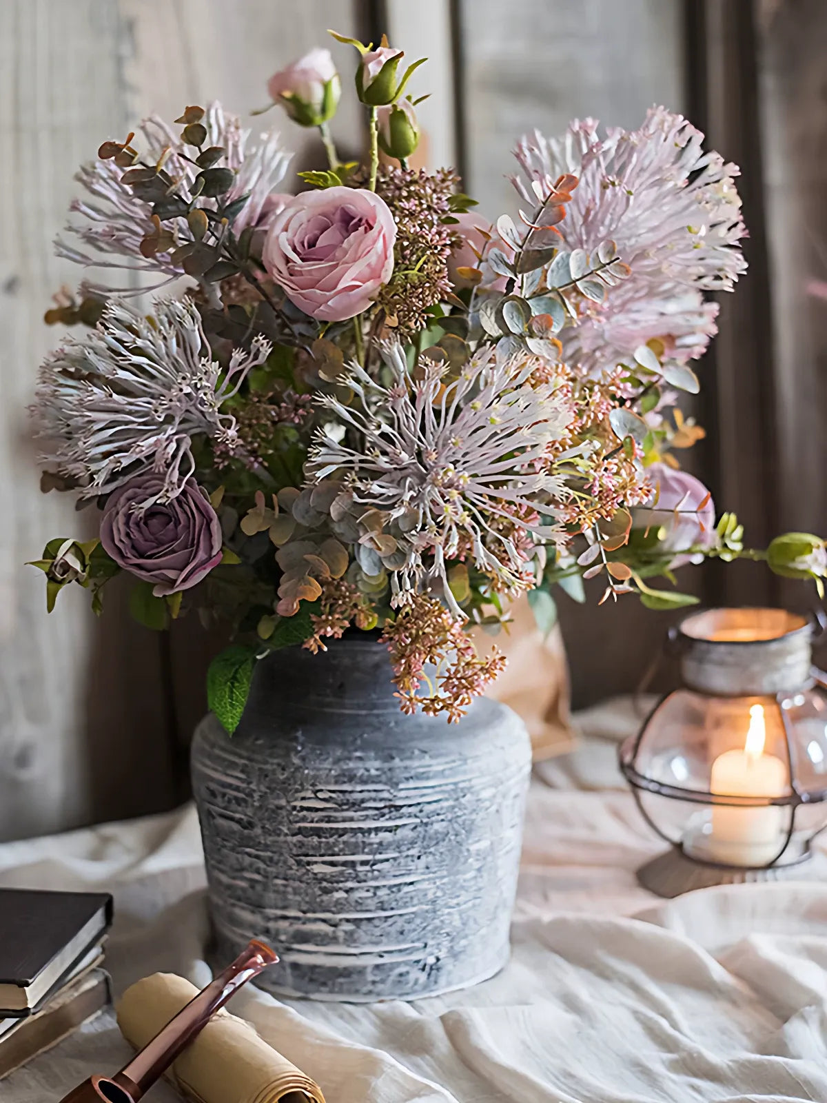 Rustic Lavender Bloom Bouquet 18.9in tall with pink artificial flowers in a vase RusticReach on Tampa Home & Garden Store