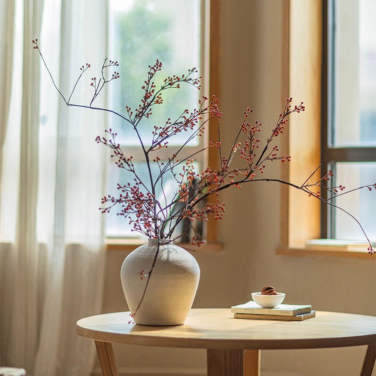 Rustic Berries on Tall Branch artificial plant in white vase with red berry clusters RusticReach on Tampa Home & Garden Store