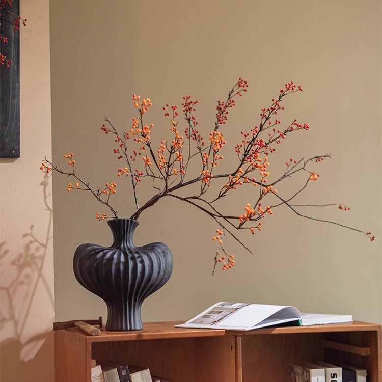 Rustic Berries on Tall Branch artificial plant in dark ribbed vase RusticReach on Tampa Home & Garden Store