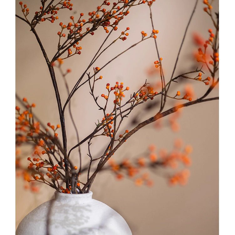Rustic Berries on Tall Branch artificial plant in white vase with orange berries RusticReach on Tampa Home & Garden Store
