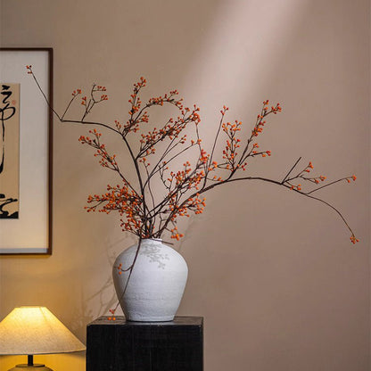 Rustic Berries on Tall Branch artificial plant in white ceramic vase with orange berries on Tampa Home & Garden Store