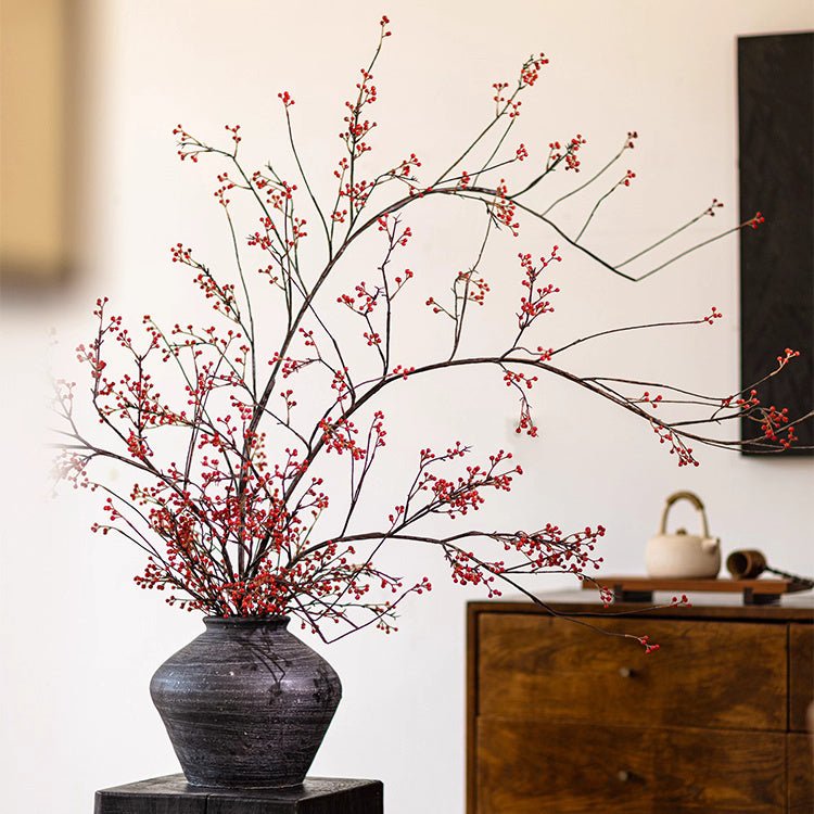 Rustic Berries on Tall Branch artificial plant in dark vase with red berries RusticReach on Tampa Home & Garden Store