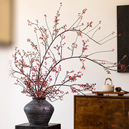 Rustic Berries on Tall Branch artificial plant in dark vase with red berries RusticReach on Tampa Home & Garden Store