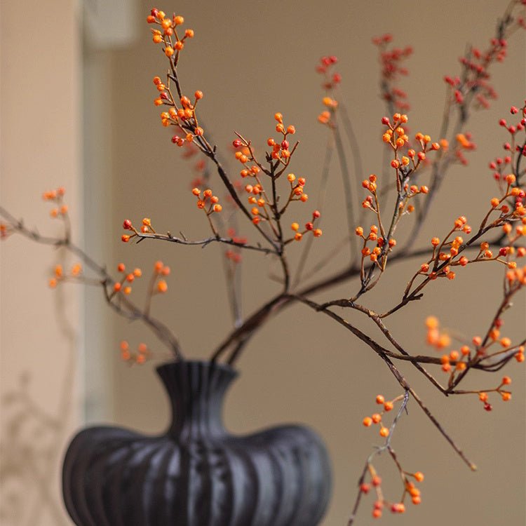 Rustic Berries on Tall Branch artificial plant in ribbed vase orange berries RusticReach on Tampa Home & Garden Store