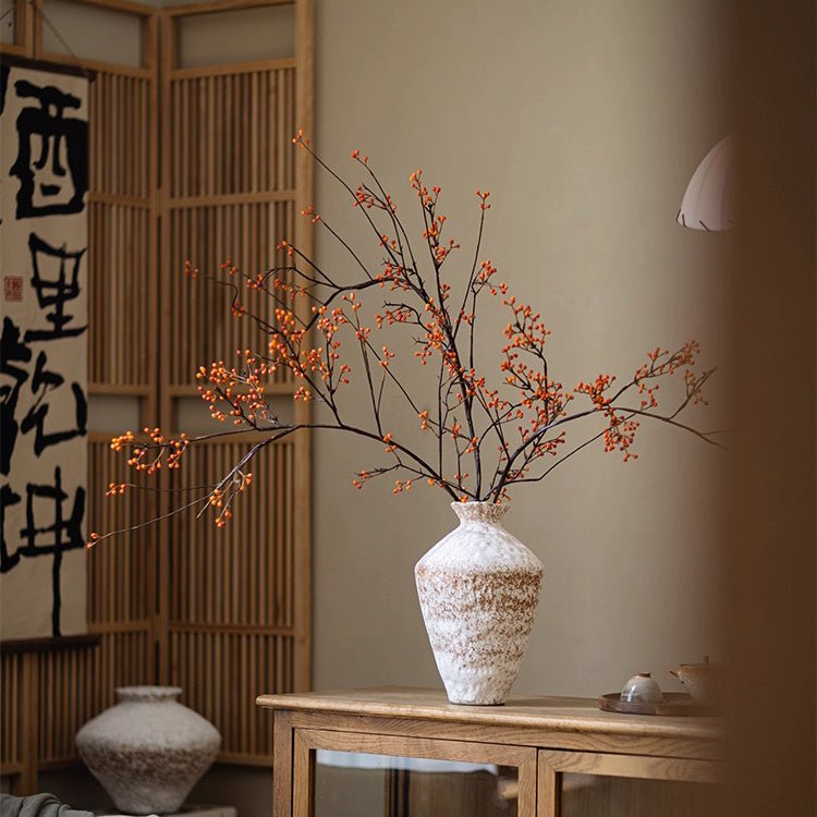 Artificial non-flowering Rustic Berries on Tall Branch in a white speckled vase, RusticReach on Tampa Home & Garden Store