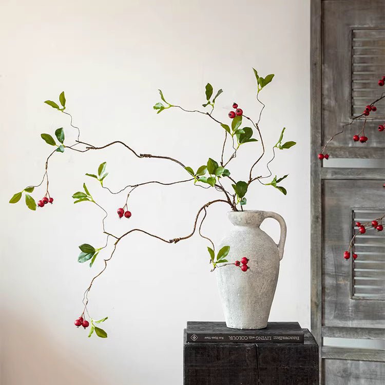 Faux berry leaf branch stem 45.2in in gray ceramic vase RusticReach artificial nonflowering plant on Tampa Home & Garden Store