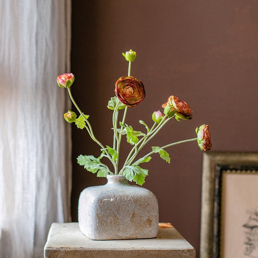 Faux silk orange buttercup bouquet by RusticReach, 21in artificial flowers in a ceramic vase on Tampa Home & Garden Store