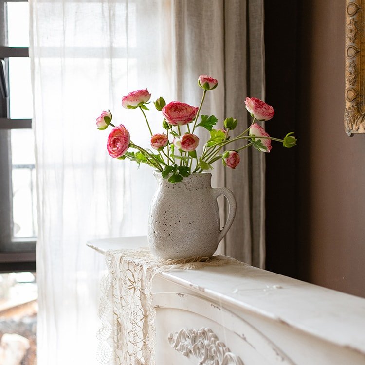 Faux Silk Buttercup Flower Bundle pink purple 21in RusticReach artificial plant in pitcher on Tampa Home & Garden Store