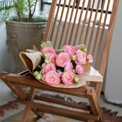 Faux silk buttercup bouquet pink 21in RusticReach artificial flowers wrapped in craft paper on Tampa Home & Garden Store