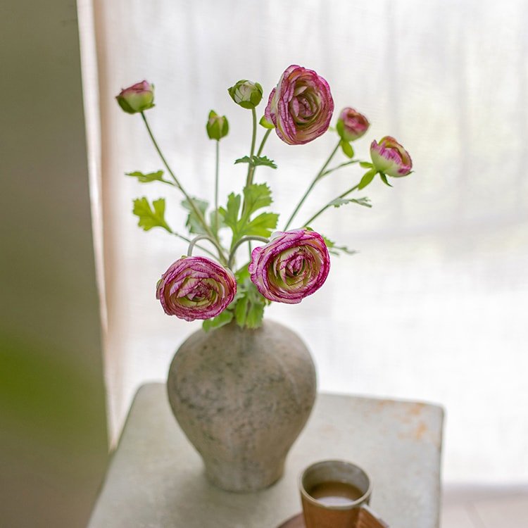 Faux silk buttercup bundle pink-purple 21in tall RusticReach artificial flowering plant in vase on Tampa Home & Garden Store