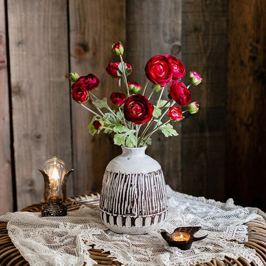 Faux silk buttercup flower bundle in red burgundy, 21in tall in white vase by RusticReach on Tampa Home & Garden Store