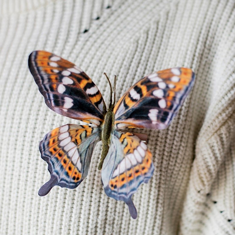 Butterfly clips set of 5 by RusticReach with orange, white and black wing patterns on knit fabric on Tampa Home & Garden Store