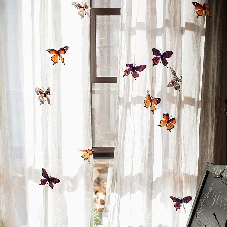 Butterfly clips 5-pack by RusticReach in orange and purple butterflies on sheer curtains on Tampa Home & Garden Store
