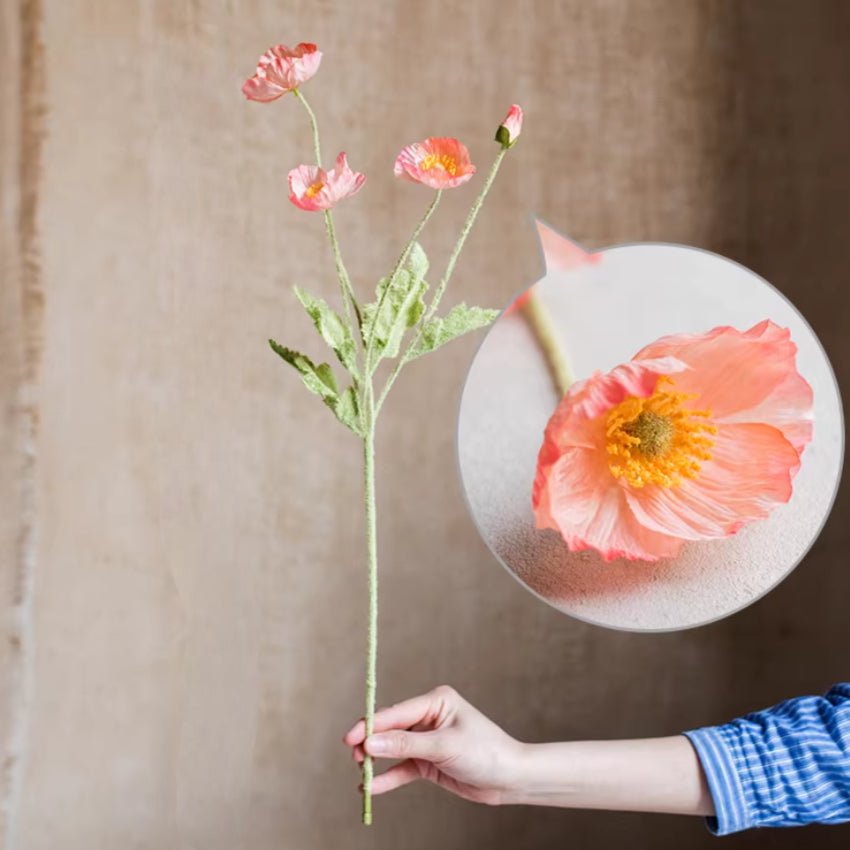Faux silk poppy stem pink, 22in tall with multiple blooms RusticReach artificial flowering plant on Tampa Home & Garden Store