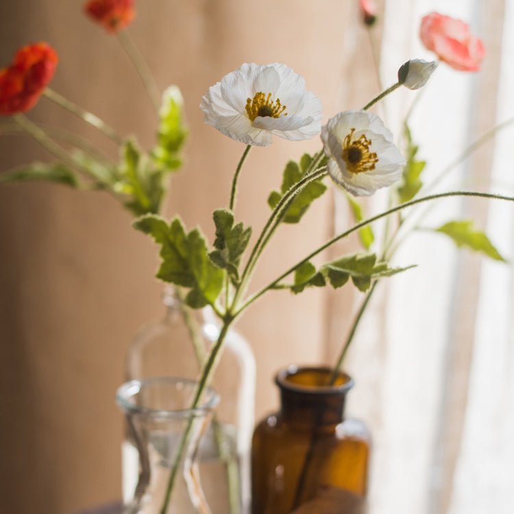 Faux silk poppy stem, 22 in tall, pink or white, RusticReach artificial flowering plant on Tampa Home & Garden Store