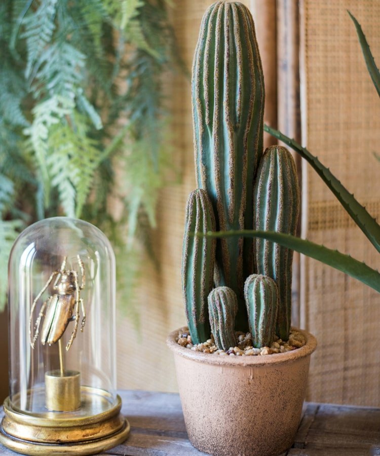 Artificial Faux Cactus in brown pot by RusticReach; blue-green ribbed cactus cluster on Tampa Home & Garden Store
