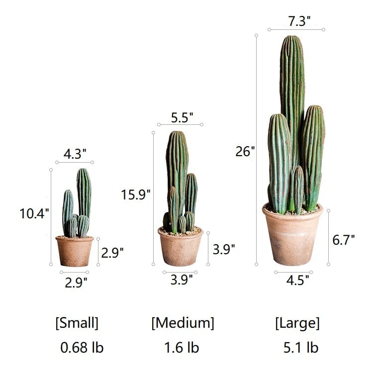 Artificial cactus trio in brown terracotta pots by RusticReach, small medium large on Tampa Home & Garden Store