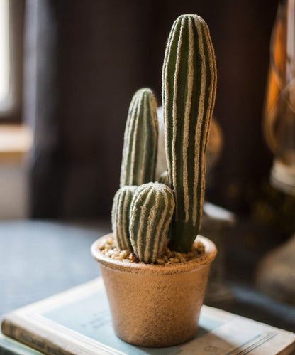 Artificial faux cactus trio in brown pot with pebbles RusticReach on Tampa Home & Garden Store