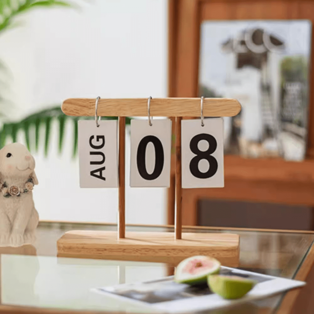Page-Flipping Wooden Desktop Calendar by RusticReach, natural wood finish desk decor on Tampa Home & Garden Store