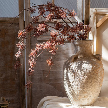 Plastic Cangli stem 33in tall with brownish blossoms in a rustic ceramic vase RusticReach on Tampa Home & Garden Store