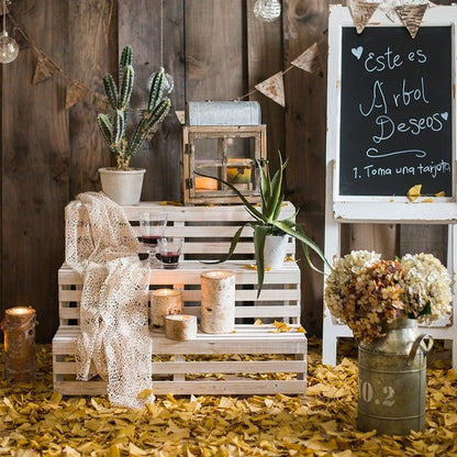 Birch wood candle holders and tea light holders in assorted sizes on white wooden crates on Tampa Home & Garden Store