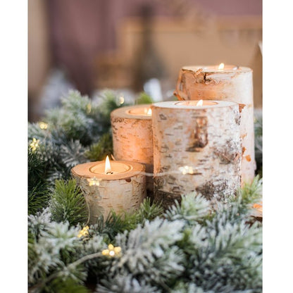 Birch wood tea light candle holders set of 4 RusticReach natural bark texture on Tampa Home & Garden Store