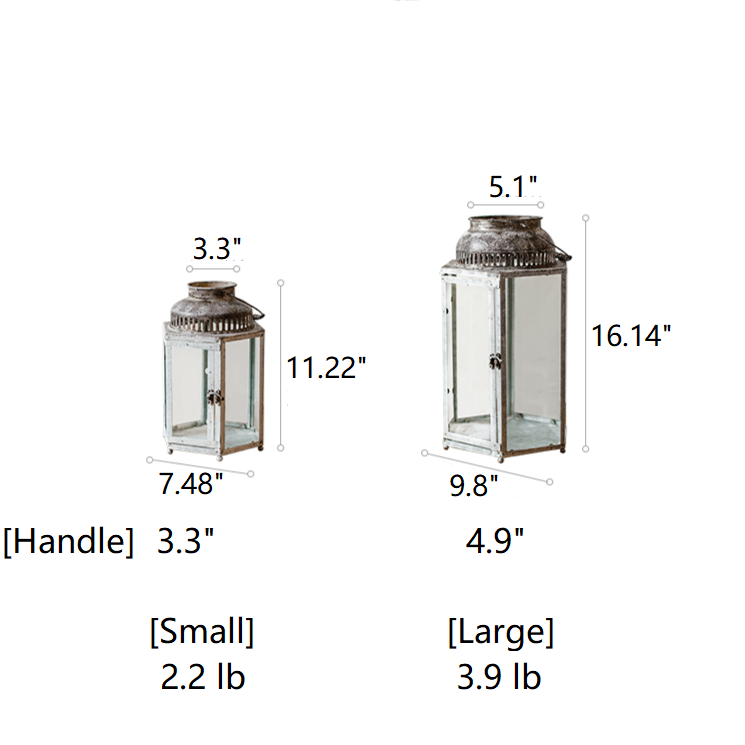 Glass Metal Lantern Candle Holder by RusticReach, distressed white metal frame, two sizes on Tampa Home & Garden Store