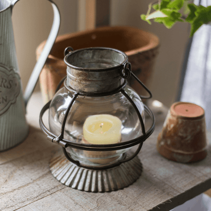 European Restoration Candle Holder by RusticReach, glass lantern with black metal frame on Tampa Home & Garden Store